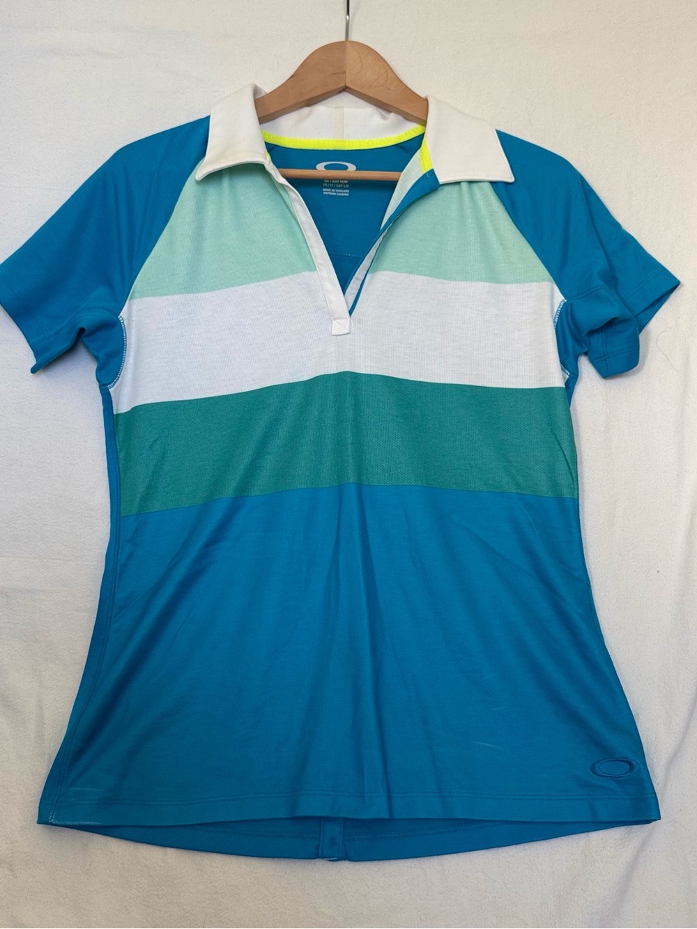 Oakley Teal, Aqua & White Striped Golf Polo